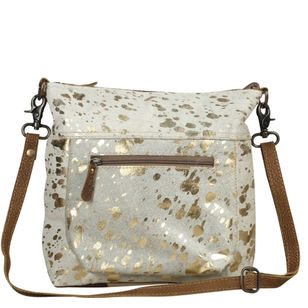 🆕✨Myra Glaze Leather Gold Paint Splatter Pony Hair Eco-friendly Crossbody Purse